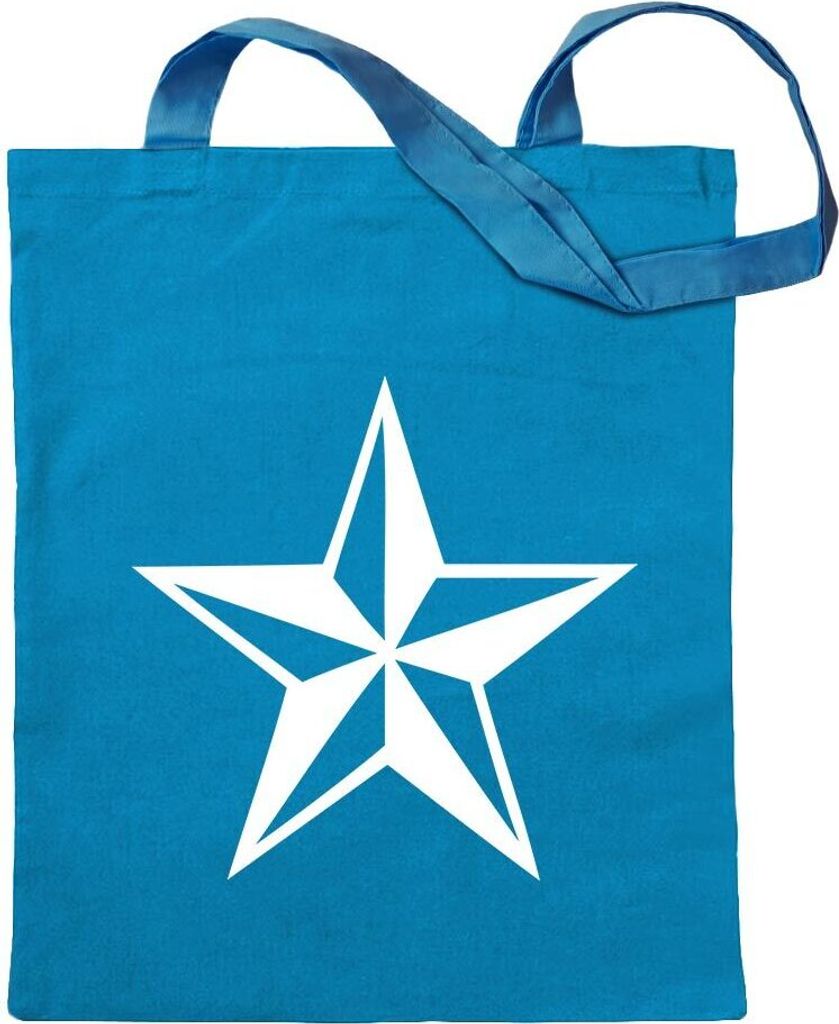 Kiwistar - Baumwolltasche - hellblau - Nautischer Stern - Tragetasche Stoffbeutel Umhängetasche Langer Henkel