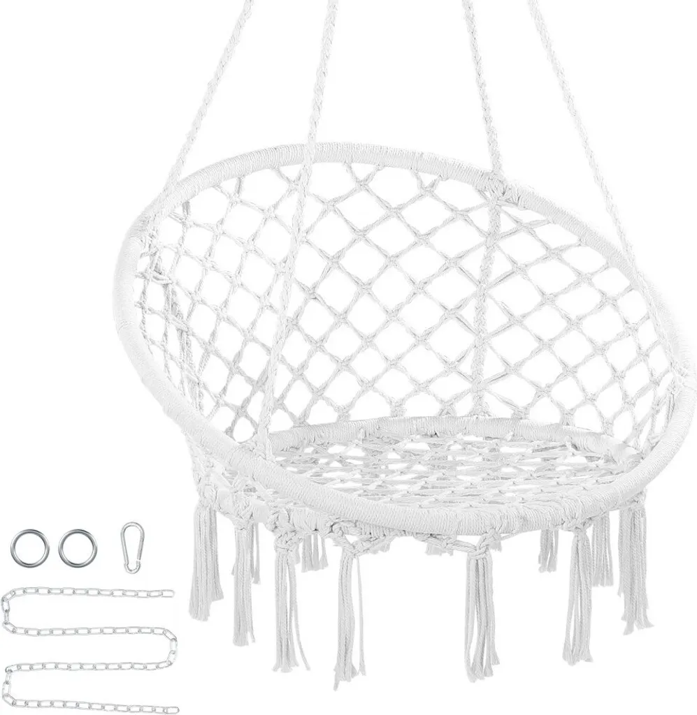 Sedia Sospesa 150kg Bianco: Altalena Boho per Giardino e Interni