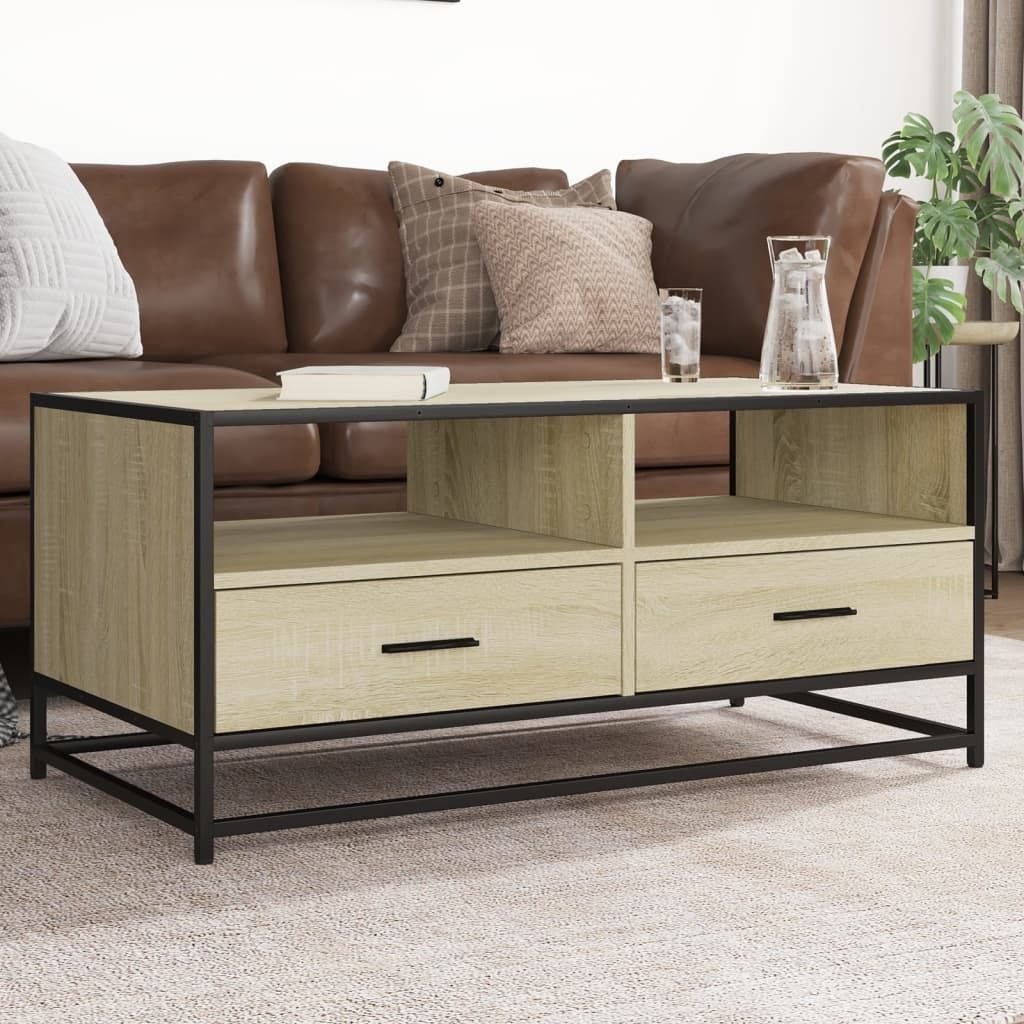 "Rabatt" Couchtisch modern - Wohnzimmertisch - Einfache Montage - Sonoma-Eiche 100x50x45 cm Holzwerkstoff und Metall - Kaffeetisch CC23596
