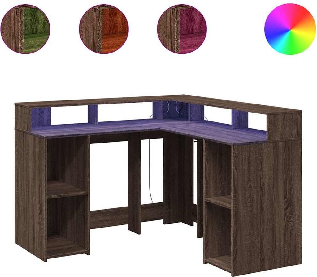 vidaXL LED-Schreibtisch Braun Eichen-Optik 130x130x91 Holzwerkstoff