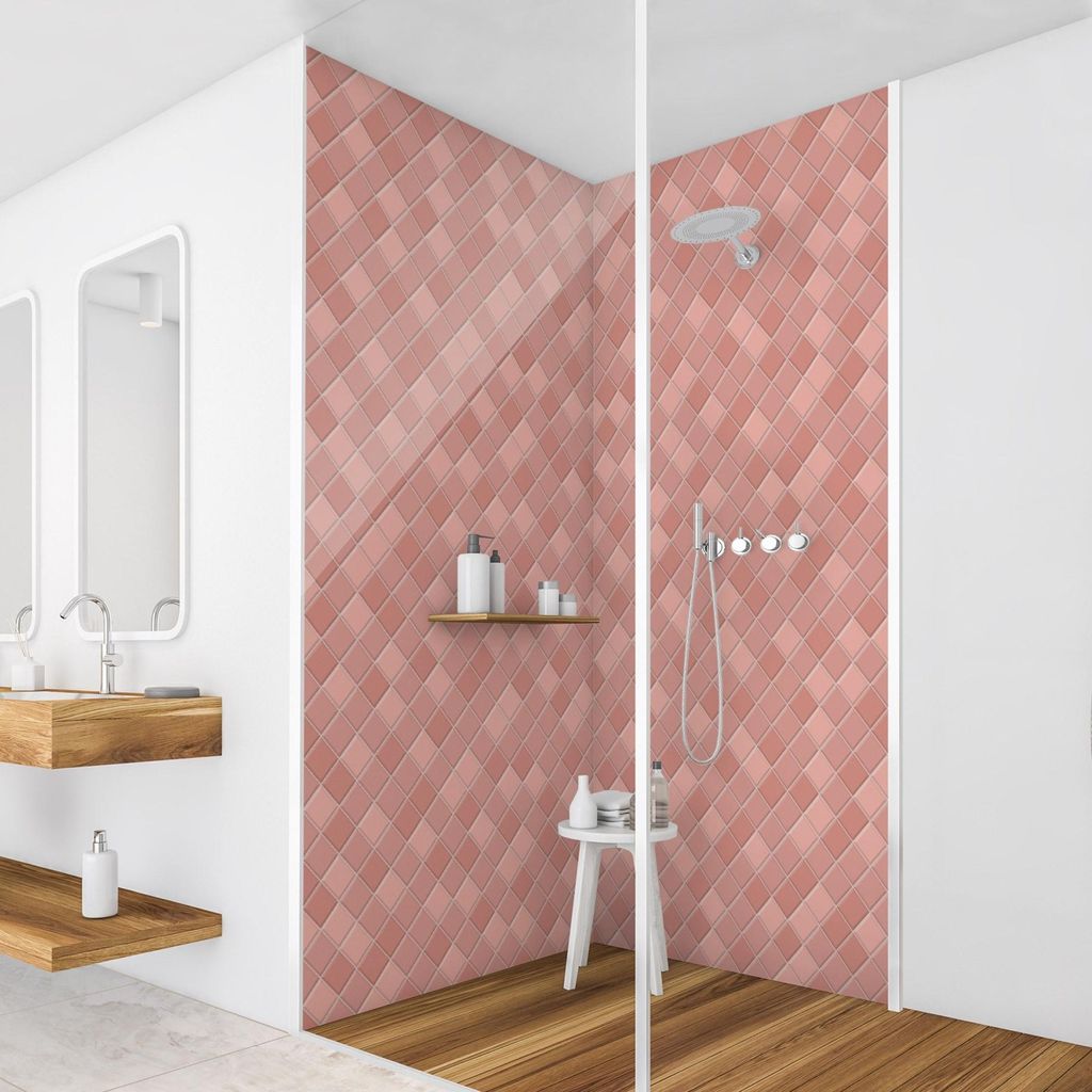 Duschrückwand mit Motiv selbstklebend - 0.35 mm Wandpaneel wasserfest Design rosa Fliesenoptik Unifarben Badrückwand fugenlos Smart matt 80x200 cm