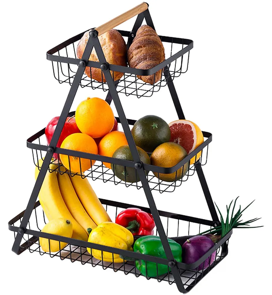 Panier à fruits 3 niveaux amovibles avec poignée de transport pratique