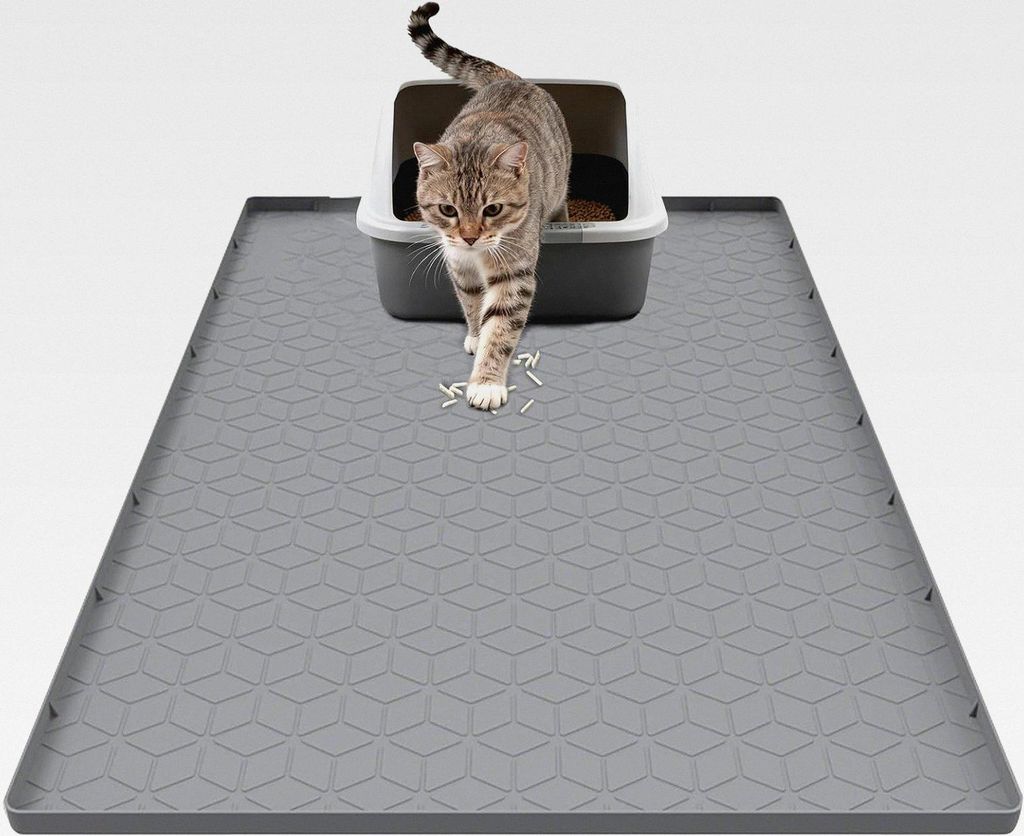 Katzenklo Matte, 86x56cm Silikon Katzenstreu Matte, Groß Wasserdichte Katzenstreumatte mit Erhöhtem Rand Von Katzenstreu, Schnell zu Reinigen fü...
