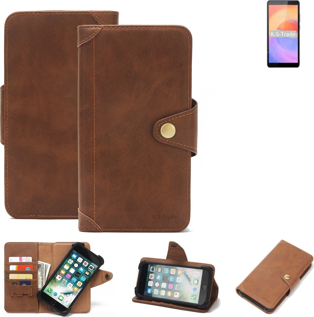 K-S-Trade Handyhülle für ZTE Blade A31 Plus Schutz Hülle Walletcase Bookstyle Tasche Case Handytasche Wallet Flipcase Cover PolyurethanBraun (1x)