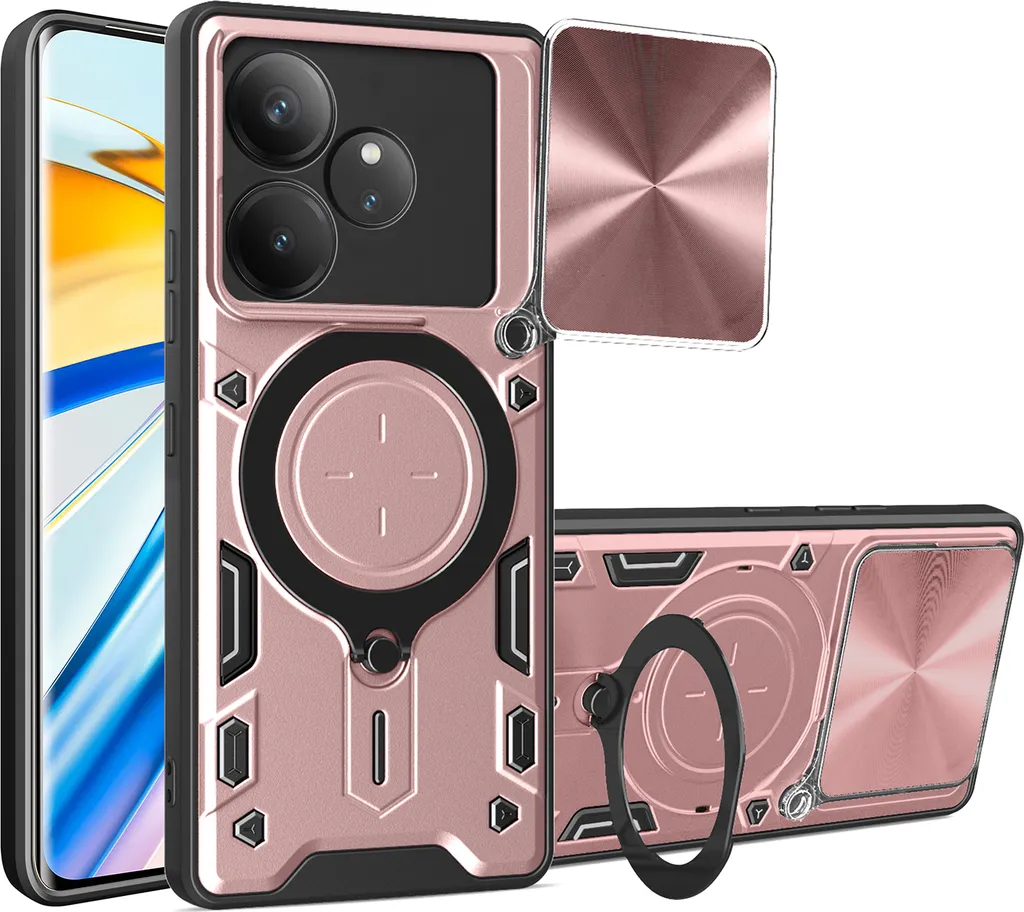 Cover Realme GT 6T Rugged Rosa - Supporto Auto e Anello 360 Gradi