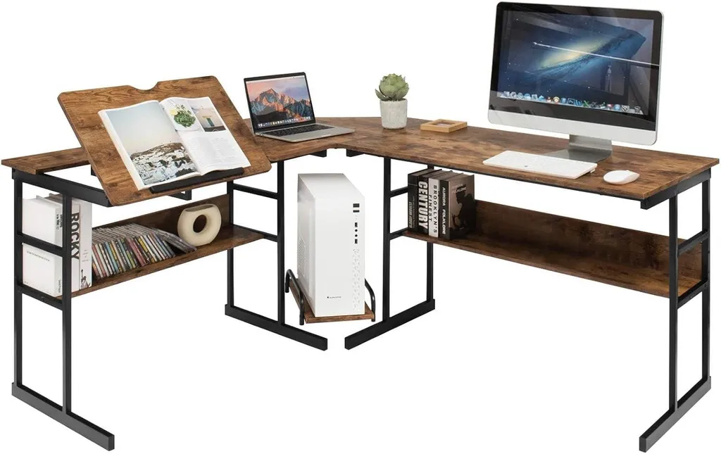 Bureau Informatique d'Angle pour Graphiste avec Large Plan de Travail