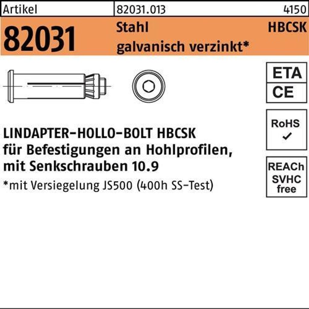 Hohlraumdübel R 82031 Senkschraube HBCSK 12-1 (55/25) 10.9 verz. 1St. LINDAPTER