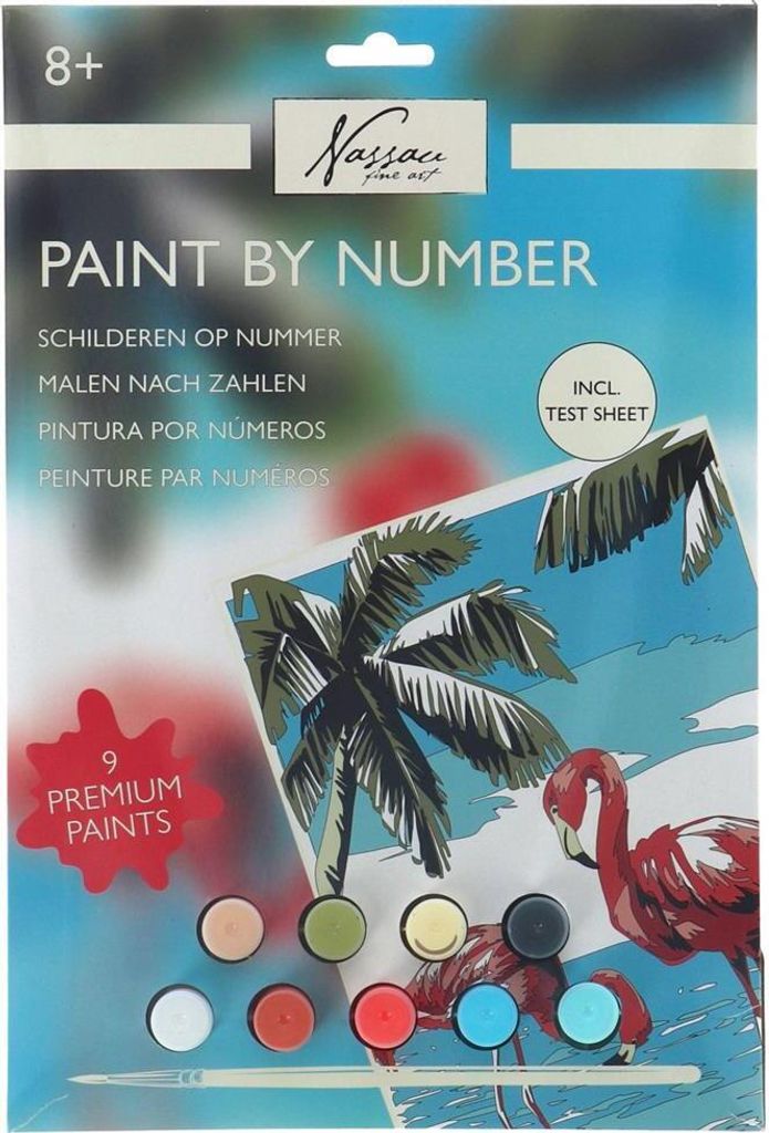 Nassau Malen nach Zahlen Flamingo – inkl. 9 Farbtöpfe und Pinsel