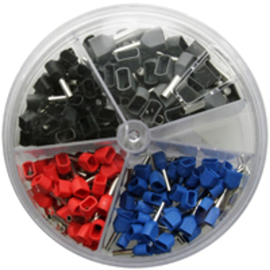 200 x TWIN Aderendhülsen-Sortiment - isoliert Querschnitt 0,75-2.5mm² Länge 8mm