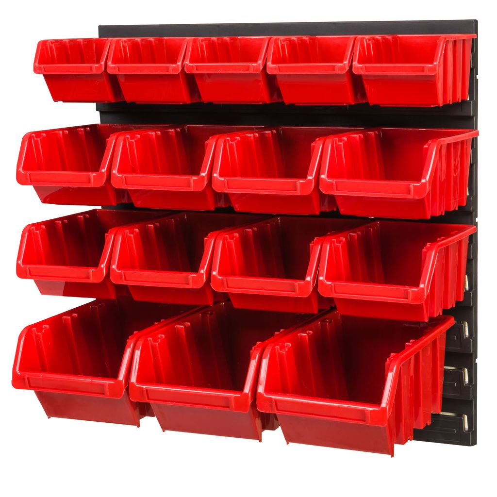 Stapelboxen Werkzeugwand 42 Boxen Montagewand Gr.1 Rot Schwarz Blau 
