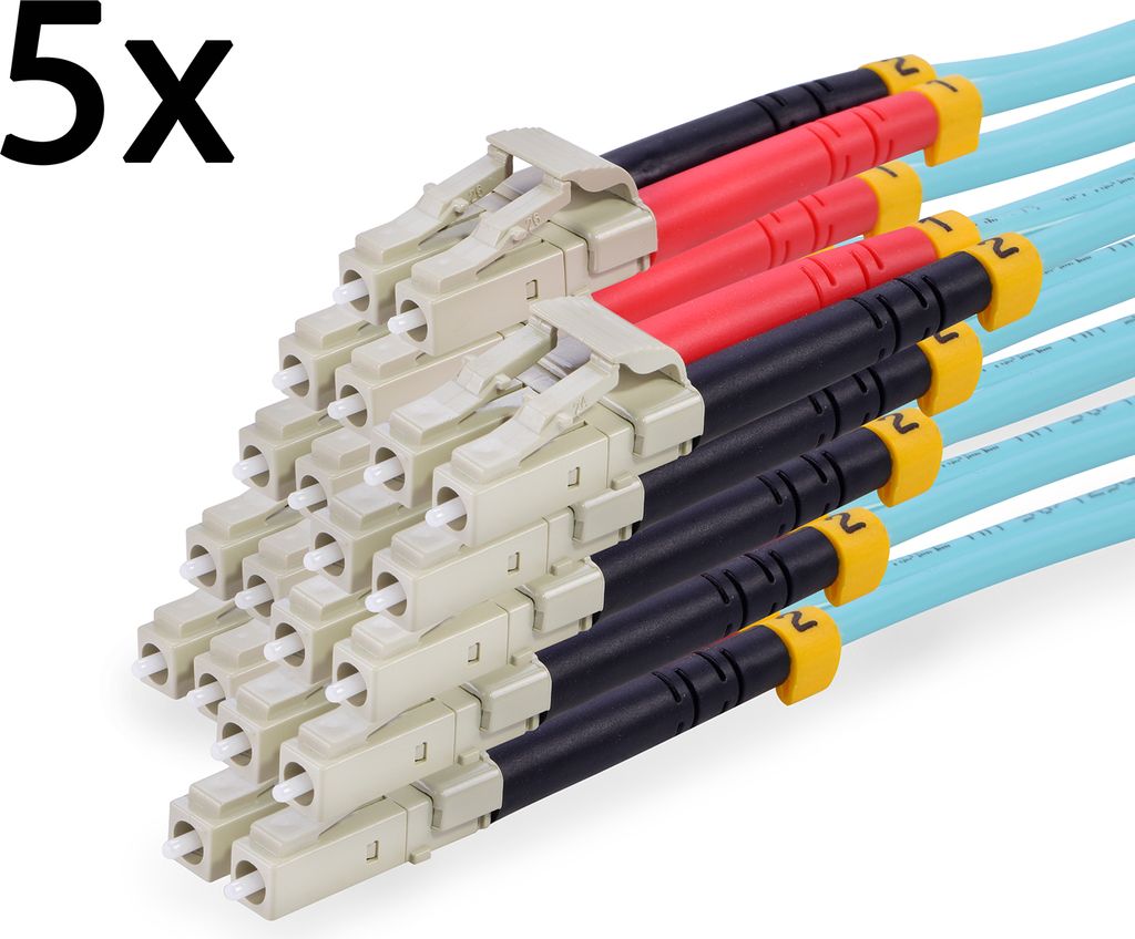 TPFNet 5er LWL Patchkabel, 50/125μm, OM3-Faser, Duplex LC/LC, türkis, 1,5m