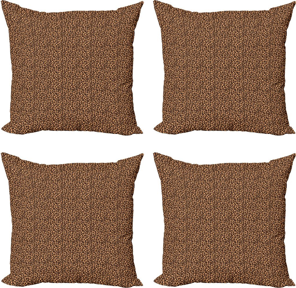 ABAKUHAUS Leopard-Druck Kissenbezug Set (4 Stück), Orange Exotische Afrikanische, Moderner Doppelseitiger Digitaldruck, 40 cm x 40 cm, Orange Schwarz