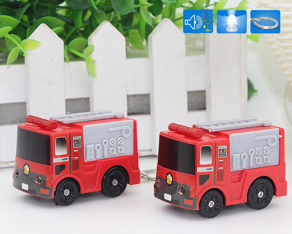 Schöner Feuerwehrauto-Schlüsselanhänger mit LED-Sound, Handtasche, Hängedekoration, Spielzeug, Geschenk
