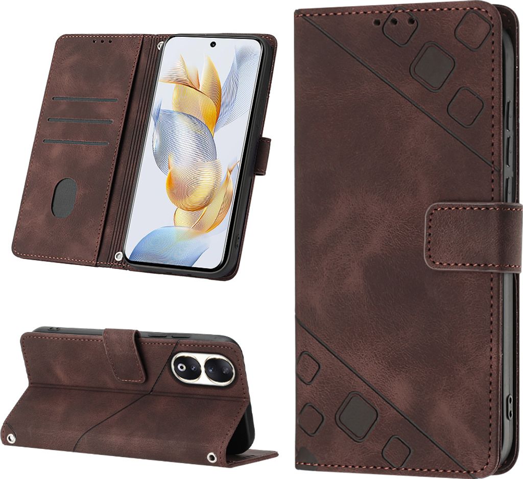 Hülle für Honor 90 Prägung Flip Leder Brieftasche Schutzhülle mit Ständer Braun