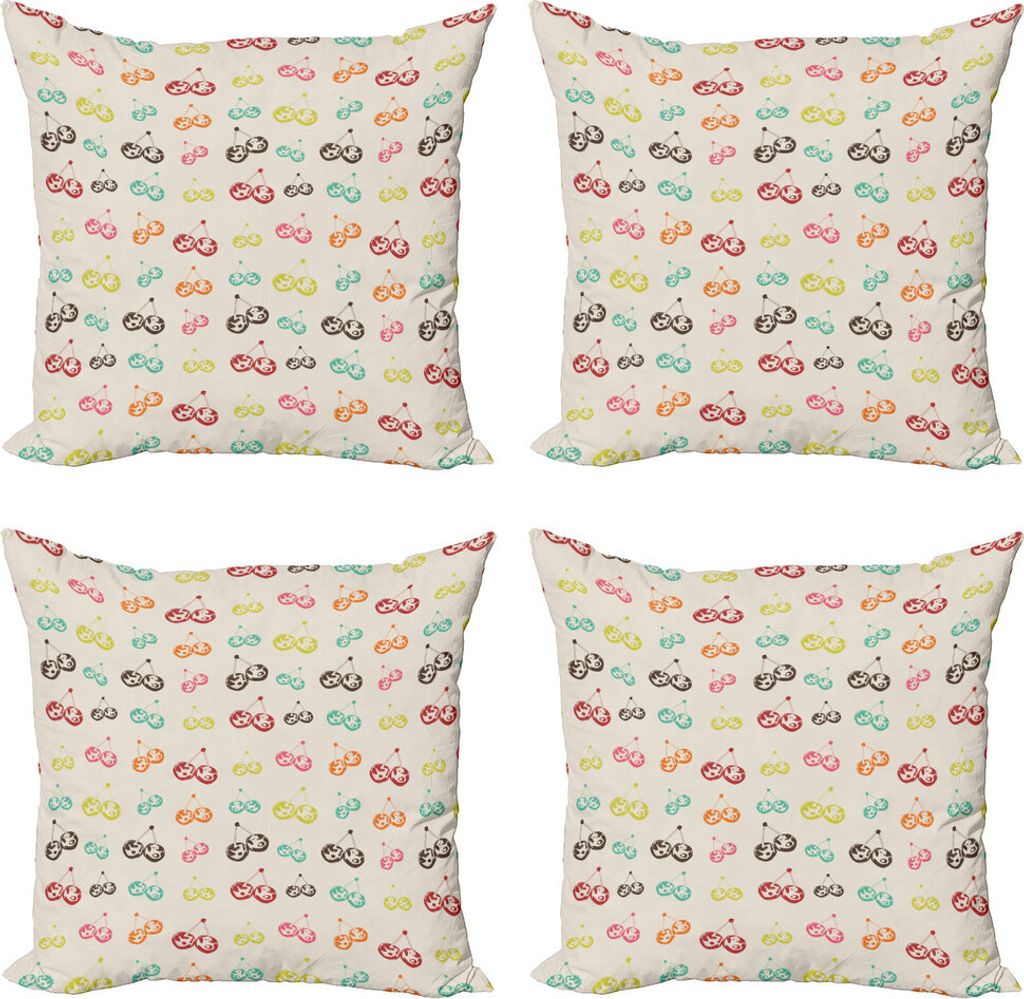 ABAKUHAUS Kirsche Kissenbezug Set (4 Stück), Bunte Frische Bio-Lebensmittel, Moderner Doppelseitiger Digitaldruck, 40 cm x 40 cm, Pale Eggshell Mu...