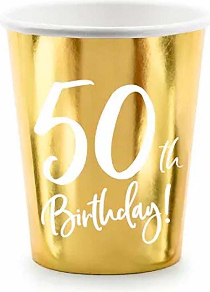 Pappbecher Happy Birthday #50 220ml/6Stk. Gold Produktbild 
