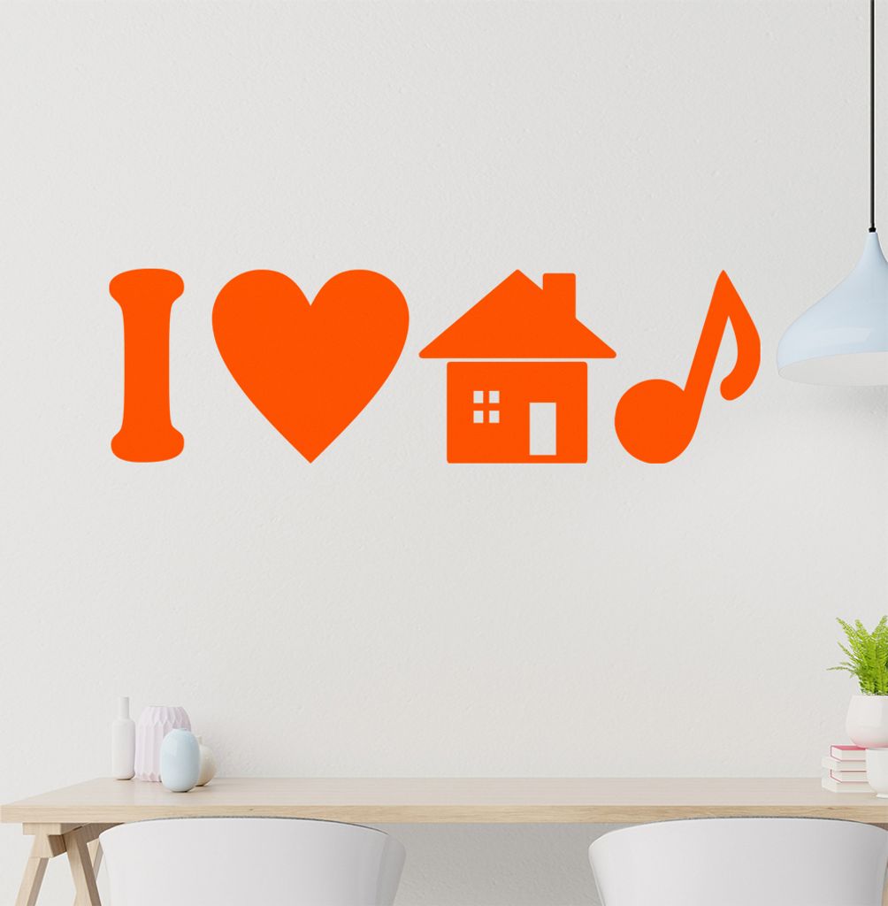 I love housemusic Note Wandtattoo in 6 Größen - Wandaufkleber Wall Sticker - Dekoration, Küche, Wohnzimmer, Schlafzimmer, Badezimmer