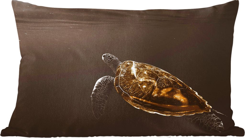 MuchoWow Zierkissen Sofakissen Wohnzimmer Dekokissen 50x30 cm Schildkröte - Schwarz - Gold - Wohnzimmerdekoration - Polster mit Photo