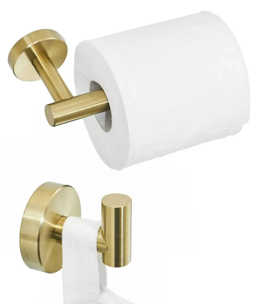 Set d'accessoires de salle de bain doré brossé : 2 pièces inox murales