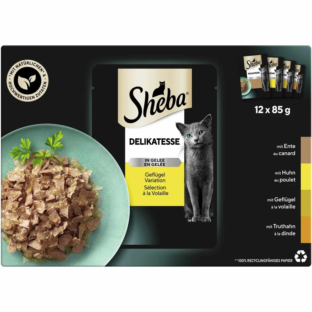 Repas Complet pour Chat Sheba Délicatesse Gelée 12x85g Sélection Volaille - 14