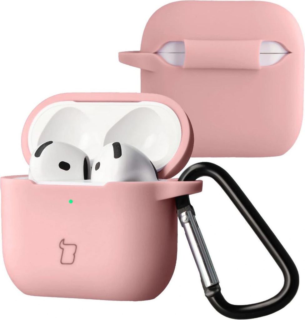 Silikonhülle mit Karabiner für AirPods 4, Bizon Case Headphone Silicone, Hellrosa