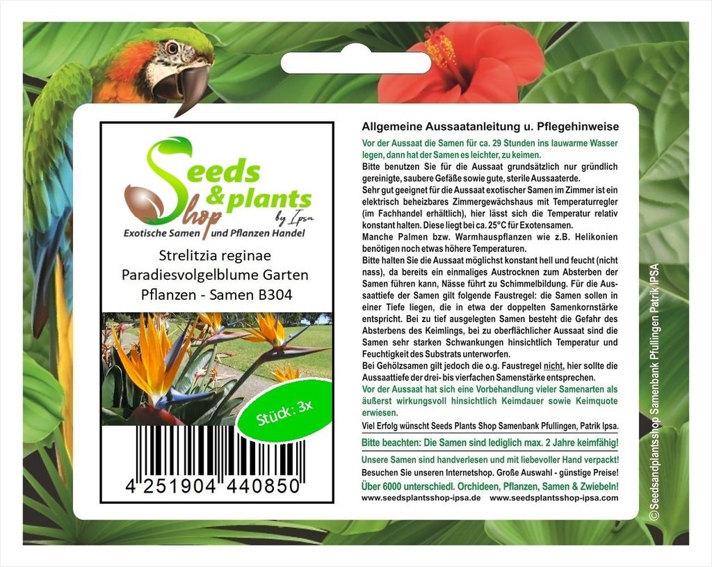 3x Strelitzia reginae Paradiesvolgelblume Garten Pflanzen - Samen B304