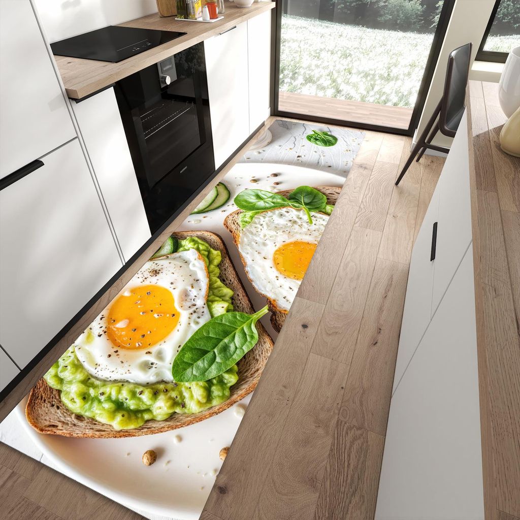 Küchenteppich 80x300cm rutschfest & abwischbar PVC Läufer - Brot und Avocado