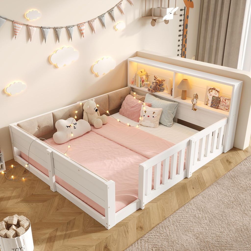 Flieks Kinderbett 140x200cm mit Led, Bodenbett Holzbett mit Produktbild 