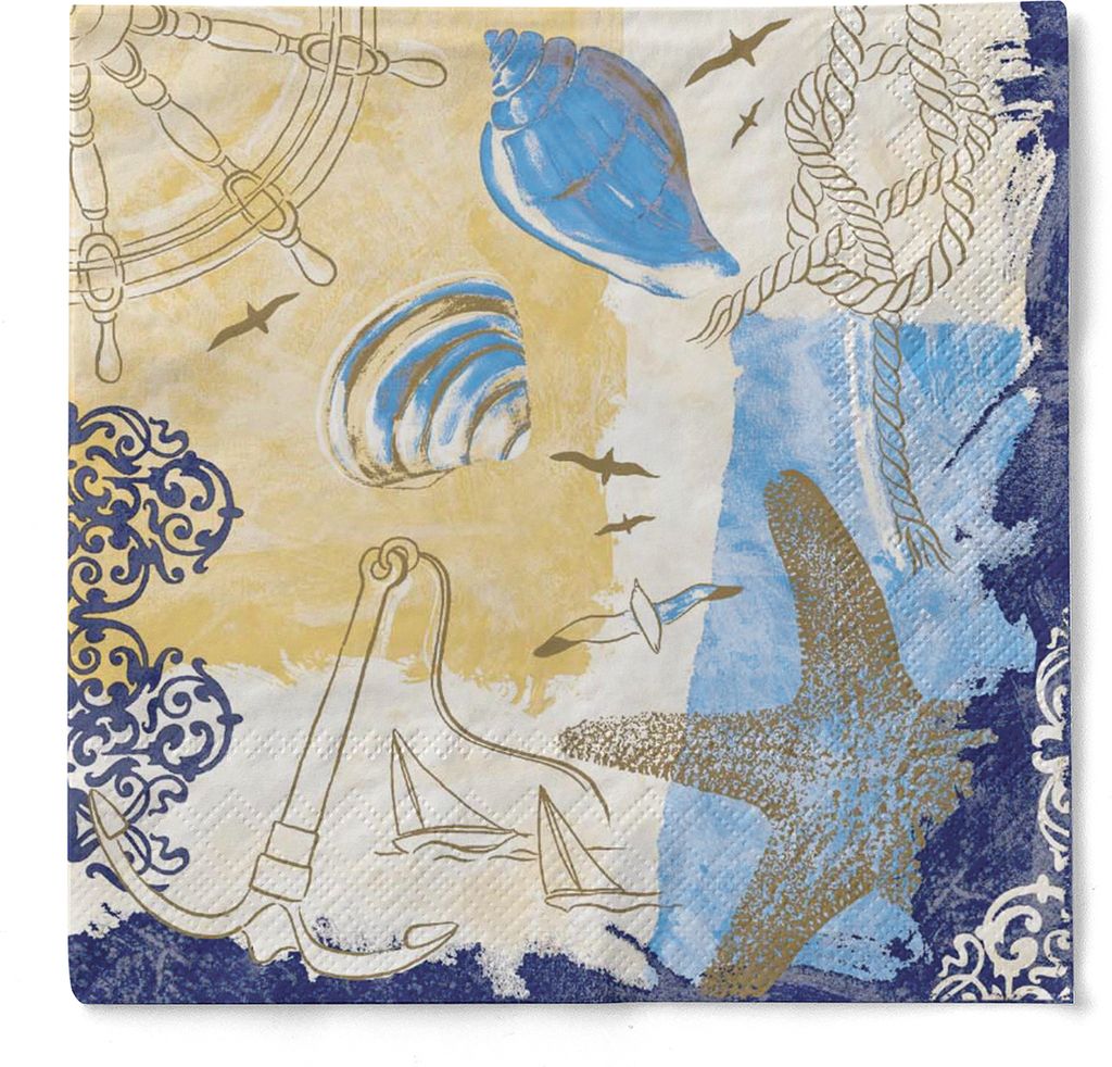 Tissue Serviette Del Mar, 33 x 33 cm, 3-lagig, 100 Stück - Mank - Maritim