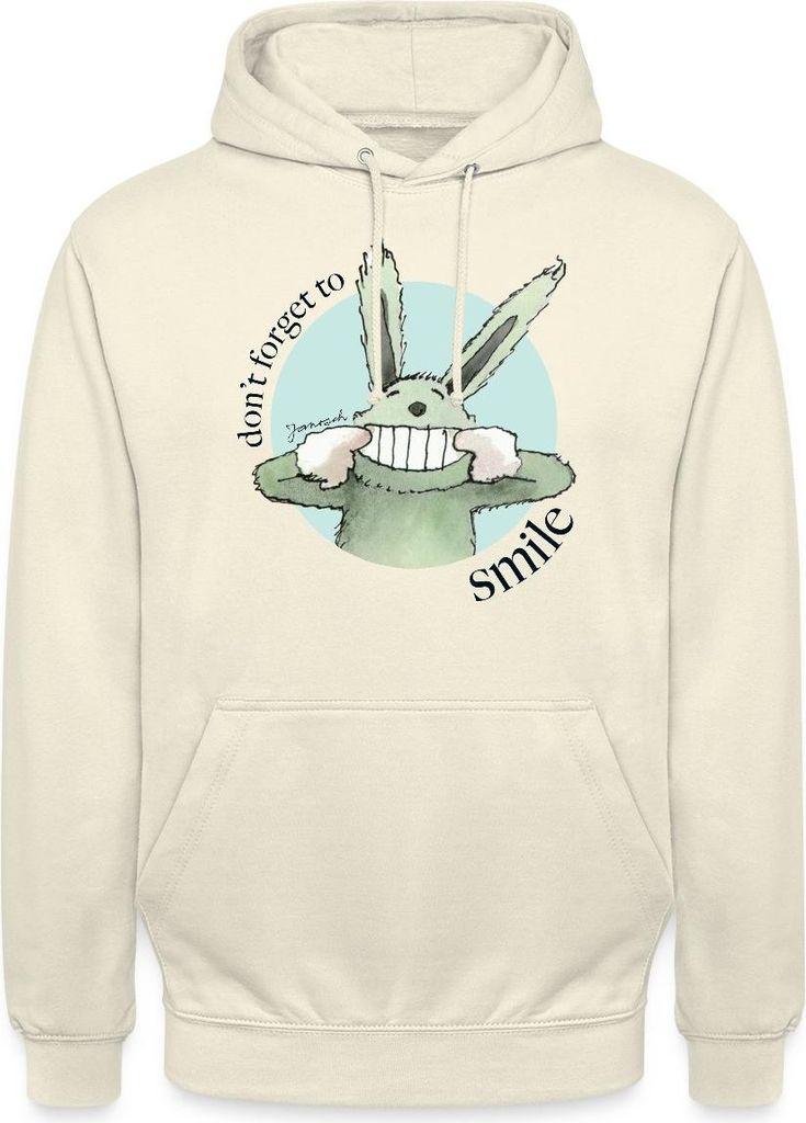 Spreadshirt Janosch Hase Don't Forget To Smile Uni Hoodie, XL, Vanille-Milchshake