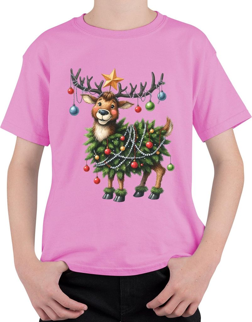 Weihnachtsrentier Niedlich Lustig Weihnachtsbaum Kugeln Geschenk Uni Kinder T-Shirt, Pink, 104