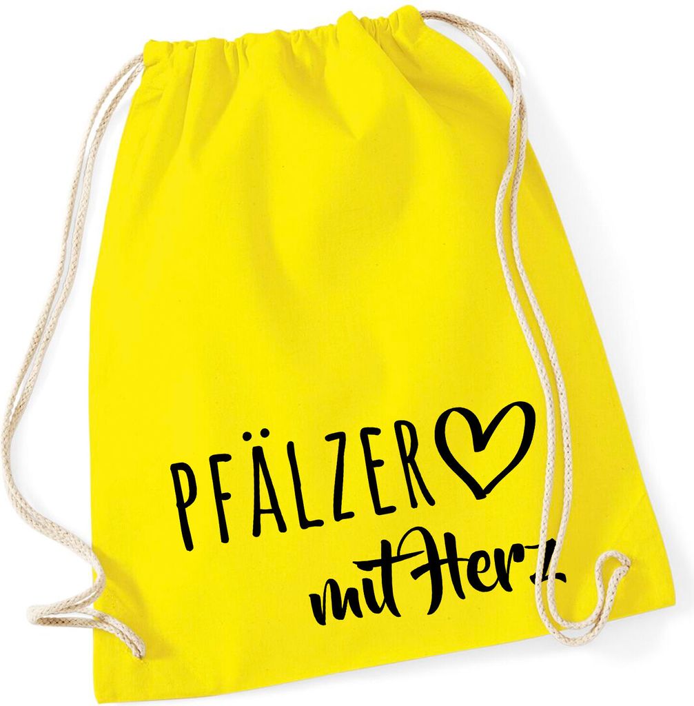 Huuraa Turnbeutel Pfälzer mit Herz 12 Liter Yellow Baumwolle Rucksack Geschenkidee