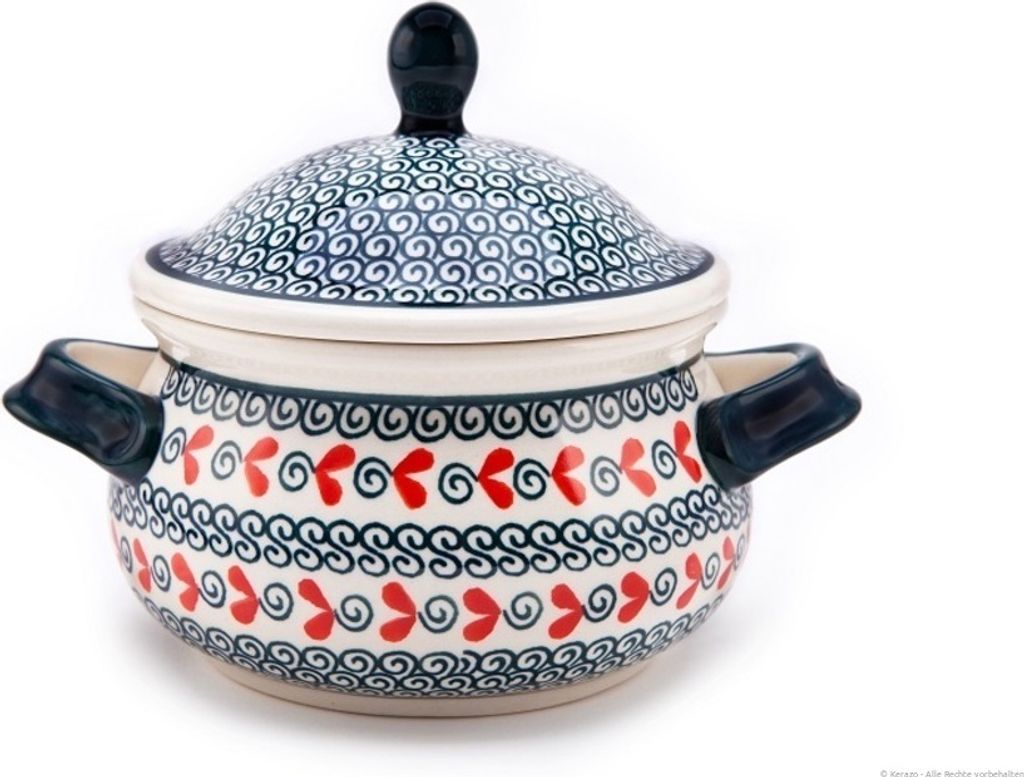 Original Bunzlauer Keramik 750 ml Schmalztopf mit Deckel Ø13 cm, H=15,3 cm, Design 1138