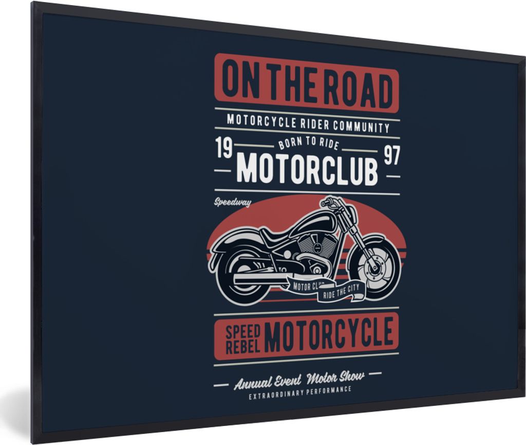 MuchoWow MuchoWow Gerahmtes Poster Motorrad - Retro - Briefe - Zitat 60x40 cm - Poster mit zchwarzem Bilderrahmen - Printing - Wanddeko Schlafz...