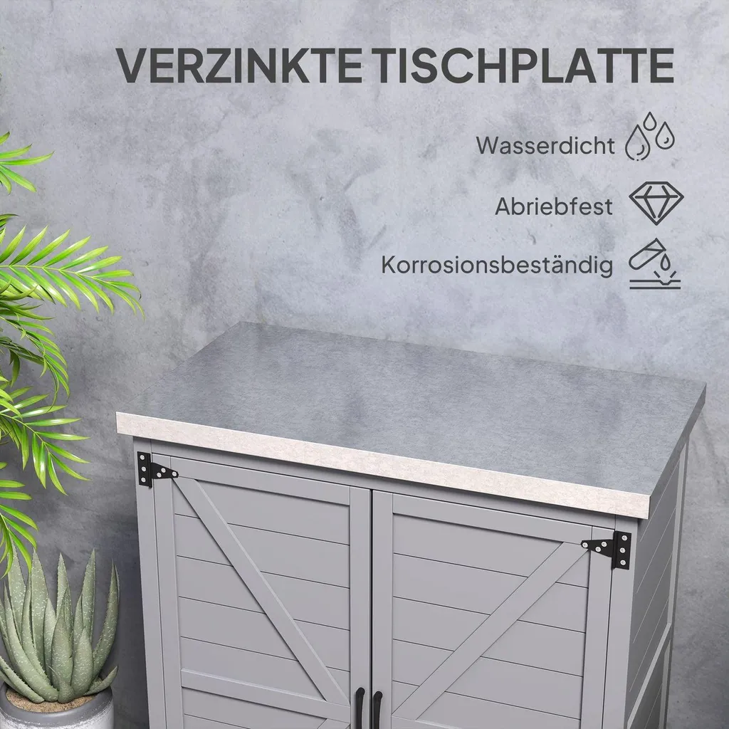 Armoire à outils en bois avec plan de travail et rangement multi-usage