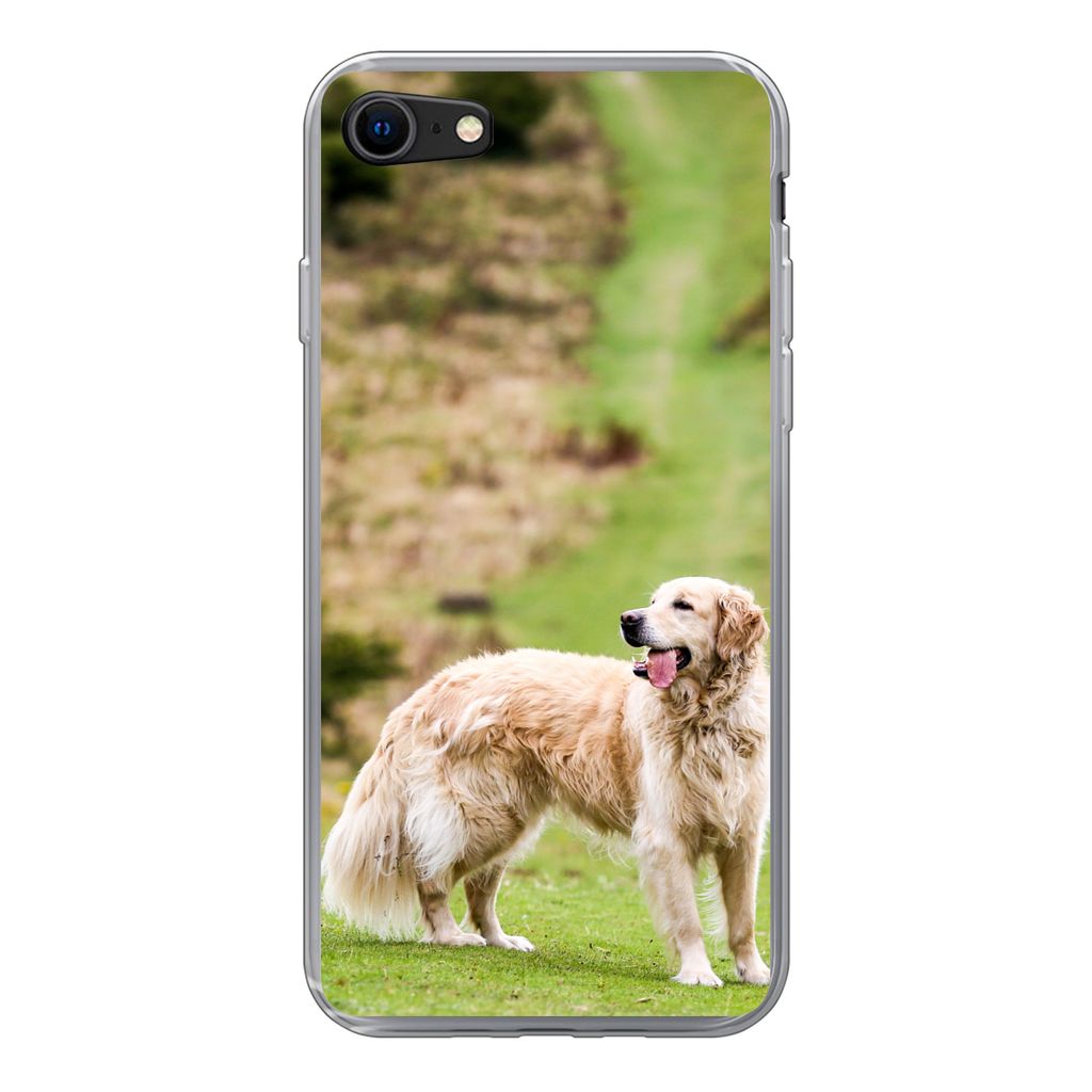 MuchoWow Handyhülle Schutzhülle Hülle für iPhone SE 2020 Schönes Bild eines Golden Retrievers Silikon Softcase Handy Hülle - Kartenbesitzer
