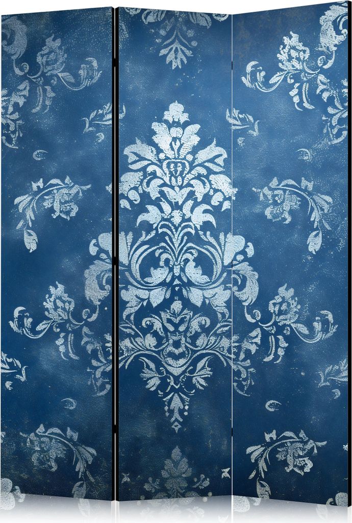 3-teiliger Einseitiger Vlies Paravent - Retro Ornament - Decorative Motif in Rubbed Blues 135x172 cm Blumen f-H-10009-z-a