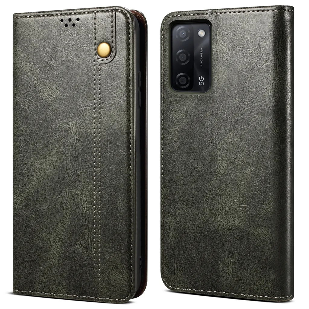 Offerta Cover OPPO A55 5G: Portafoglio Pelle Verde | Spedizione Rapida
