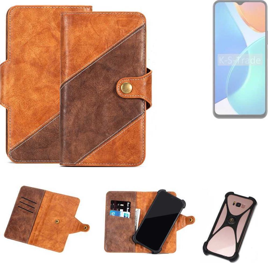 K-S-Trade Handyhülle Schutzhülle Bookstyle Case Wallet-Case kompatibel mit Honor X6 Cover Klapphülle Kantenschutz Smartphone dunkelbraun braun 1x