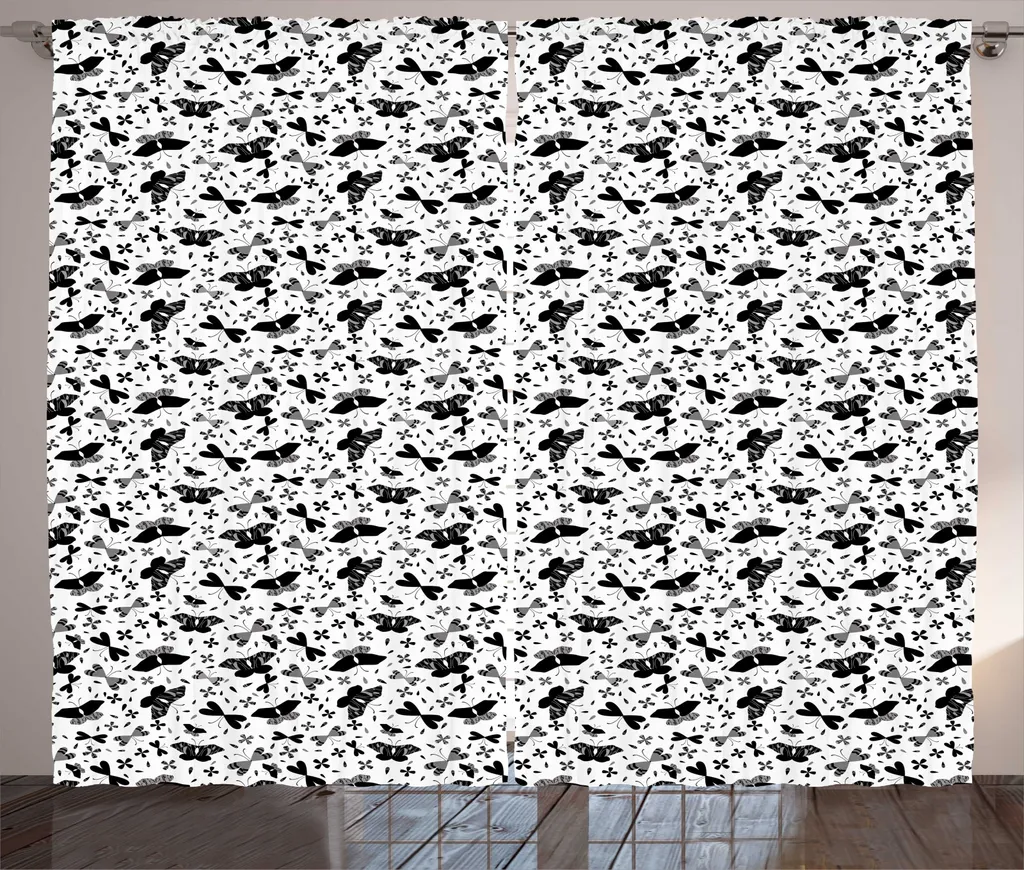 Rideaux de salon avec boucles et crochets 280x225 cm motif insectes
