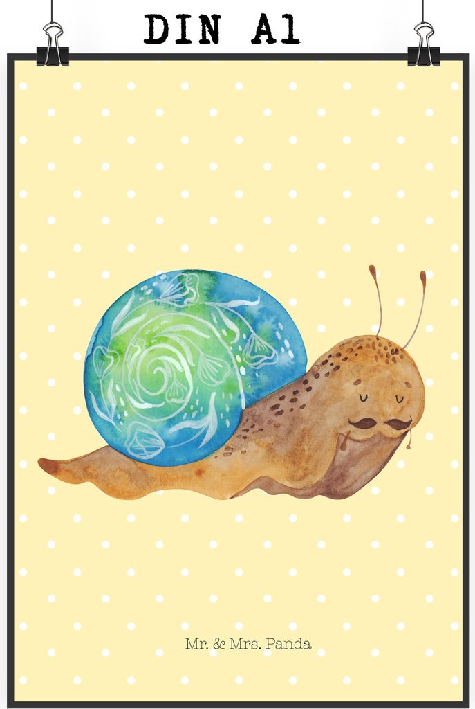 Mr. & Mrs. Panda Bild Schnecke Sir DIN A1 - Gelb Pastell - Geschenk, Zeit nehmen, Plakat, kunstdruck poster, Lustige Sprüche, Wandbild, Schnecken,...