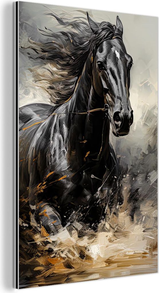 MuchoWow Wanddekoration Metall Metallbild Wandkunst 20x30 cm Pferde - Schwarz - Weiß - Tiere MuchoWow Aluminium Gemälde - Alu Dibond Bild