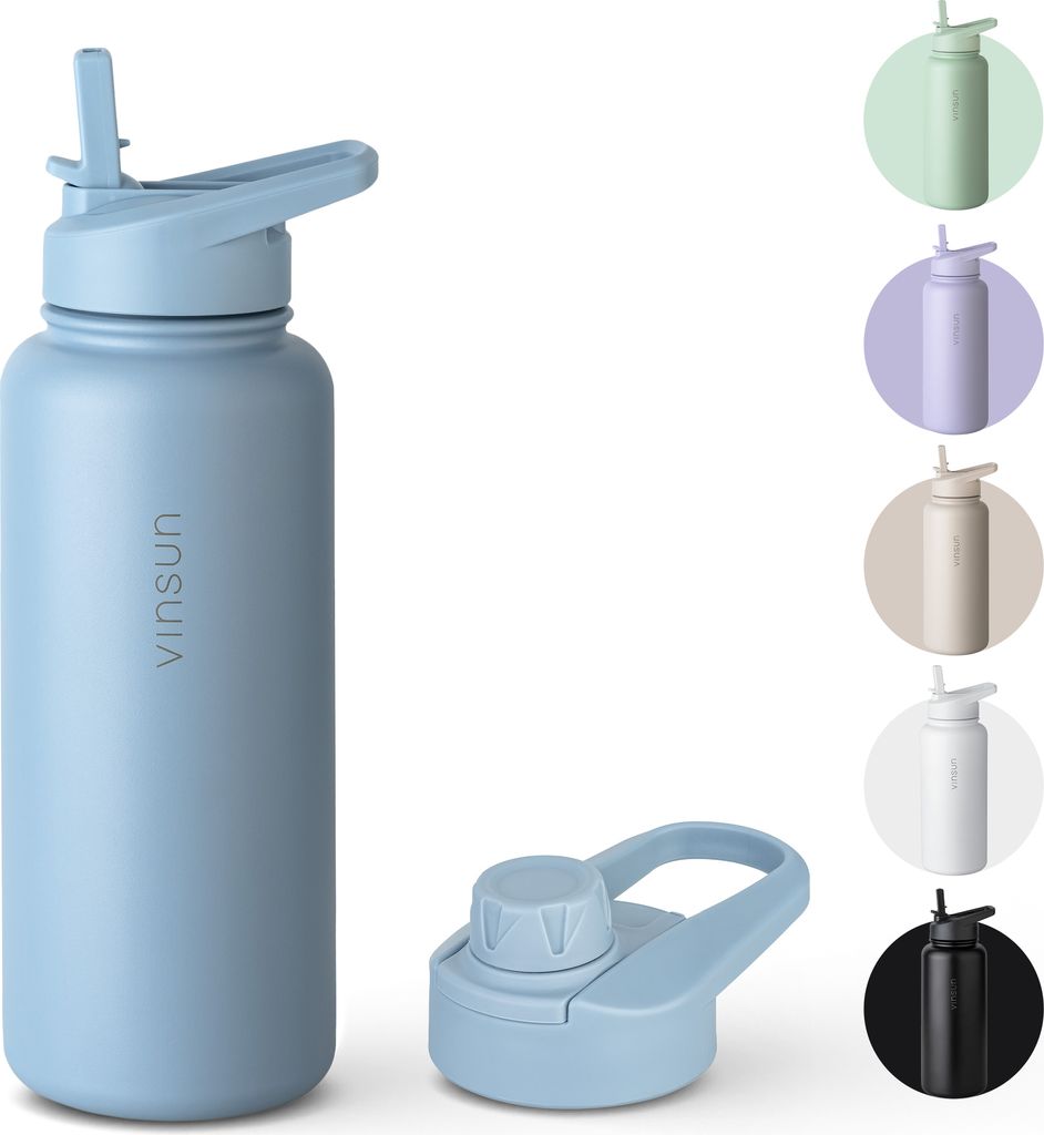 Trinkflasche Edelstahl 1L Thermoflasche Sport Gym Flasche isoliert blau Vinsun