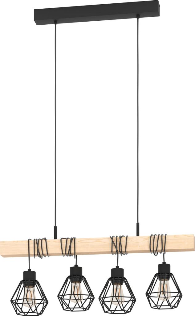 EGLO Pendelleuchte Townshend 5, 4 flammige Hängelampe Vintage, Industrial, Retro, Hängeleuchte, Esstischlampe, Wohnzimmerlampe, E27, L 70 cm
