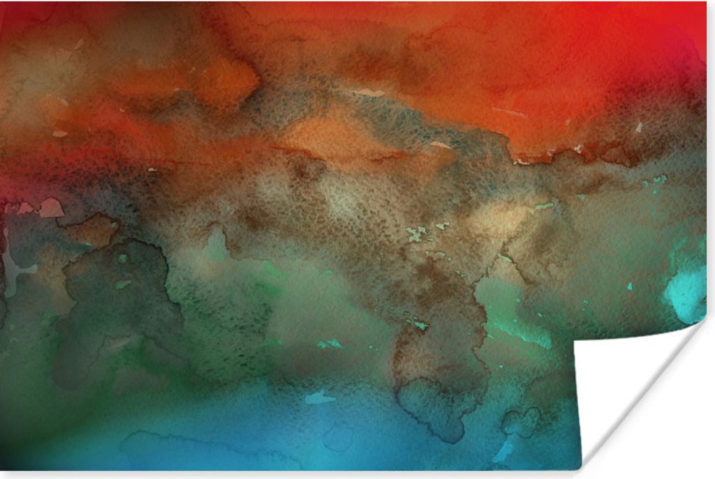 MuchoWow Poster Aquarell - Rot - Grün - Braun 120x80 cm - Bilder
