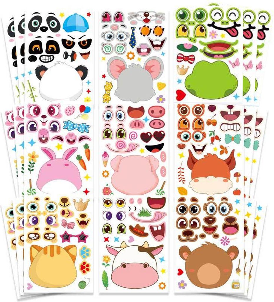 27 PCS Aufkleber Kinder Sticker Set Make-a-face Sticker,für Mädchen Jungen, Tier Aufkleber Blätter Geburtstag Party Dekorationen Party Supplies,...