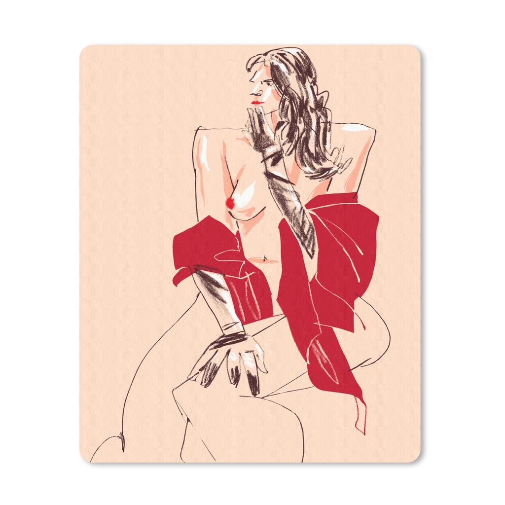 MuchoWow Mauspad Mousepad Frau - Porträt - Pastell - Rot 30x40 cm - Mousepads - Maus Mat - Pad - Mausunterlage - Mausmatten