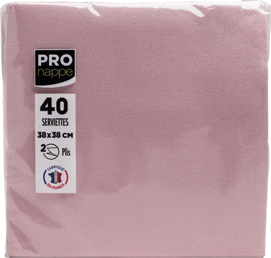 Serviettes ouate 2 plis 38x38 cm absorption maximale coloris vieux rose