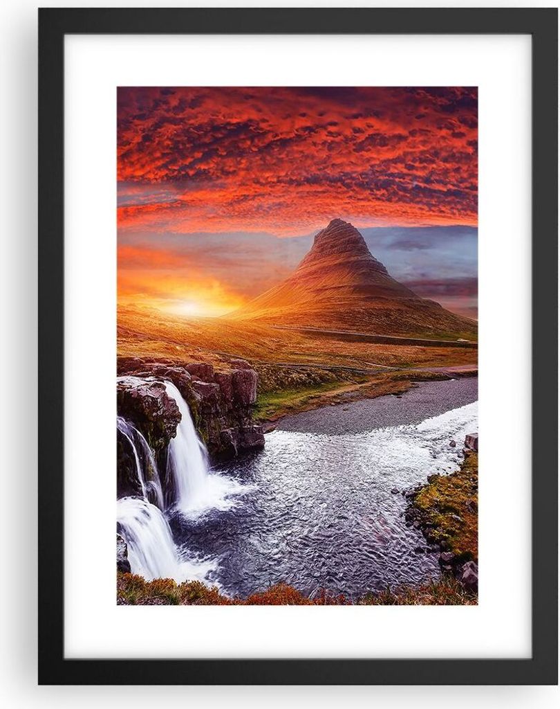 Gerahmtes Poster - Schwarzer Rahmen - Kirkjufell Wasserfall Produktbild 