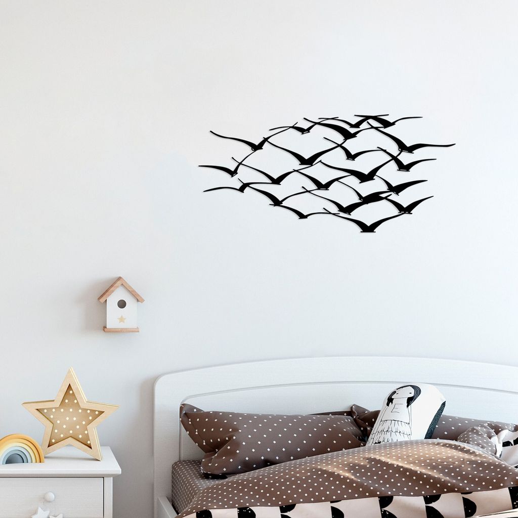 Wallity, Herd Of Birds, Wanddeko, Schwarz, Metall, 120 x 55 Produktbild 